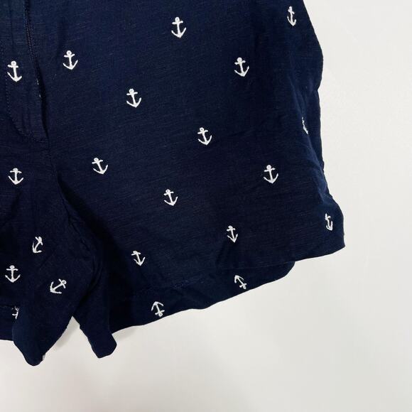 LOFT Navy Blue Size 6 Anchor Nautical Linen Blend Shorts Summer Casual Preppy - Picture 4 of 7